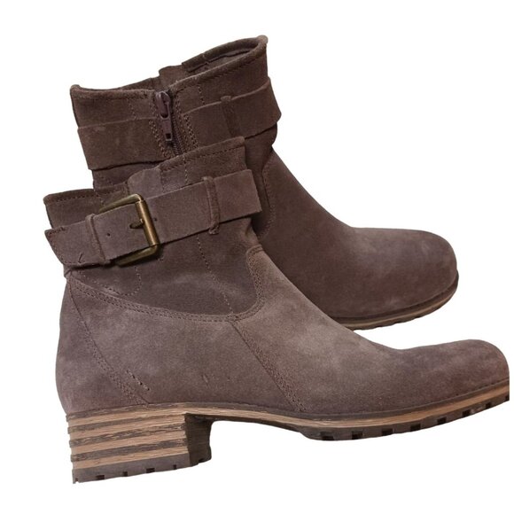 Womens Cowgirl Western Y2K Chunky Heel Sz 8 Casual Suede Buckle Ankle Boots - Picture 3 of 9